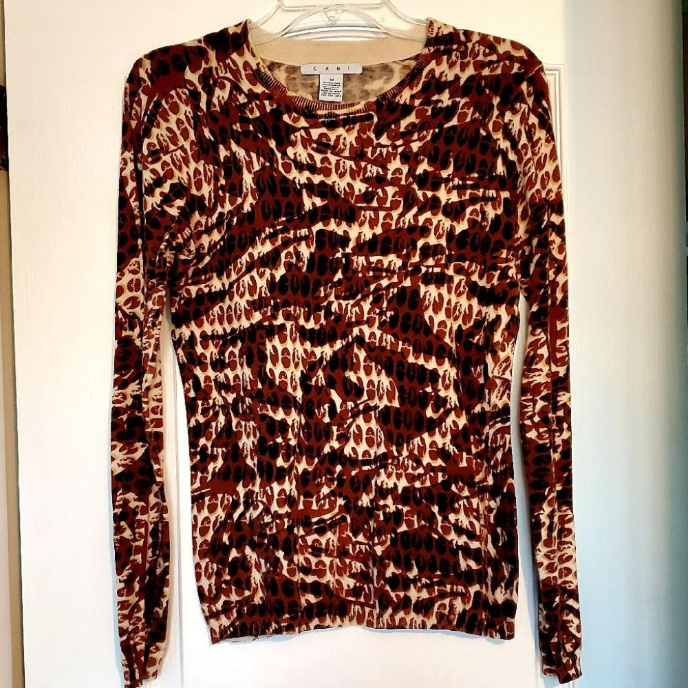 VINTAGE CAbi - Animal Print Cashmere & Cotton Sweater